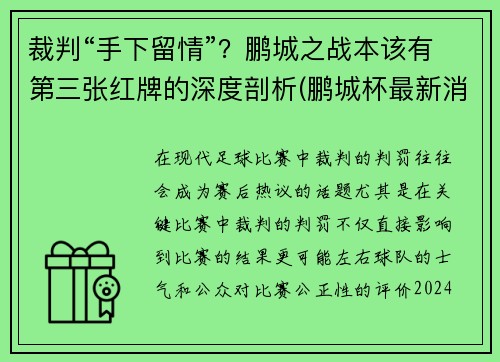 裁判“手下留情”？鹏城之战本该有第三张红牌的深度剖析(鹏城杯最新消息)